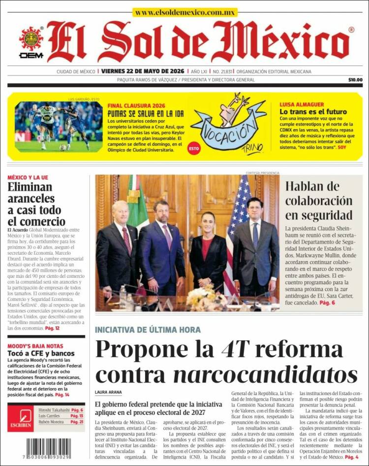 Portada de El Sol de México (M&eacute;xico)