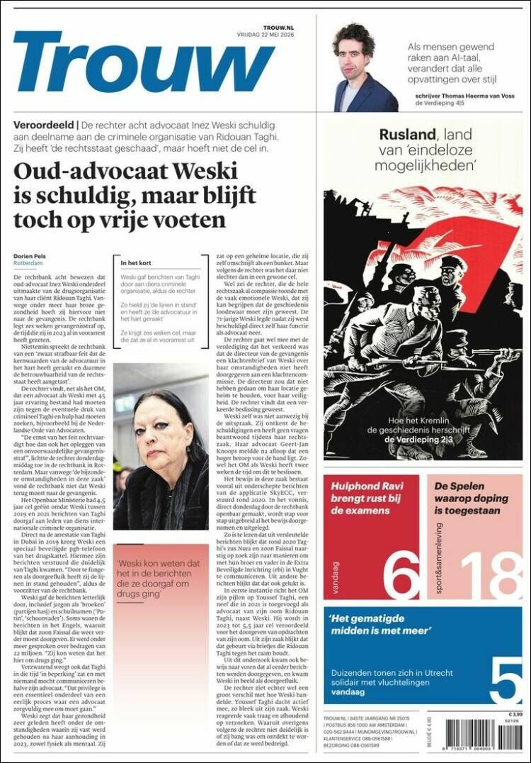 Portada de Trouw (Pa&iacute;ses Bajos)