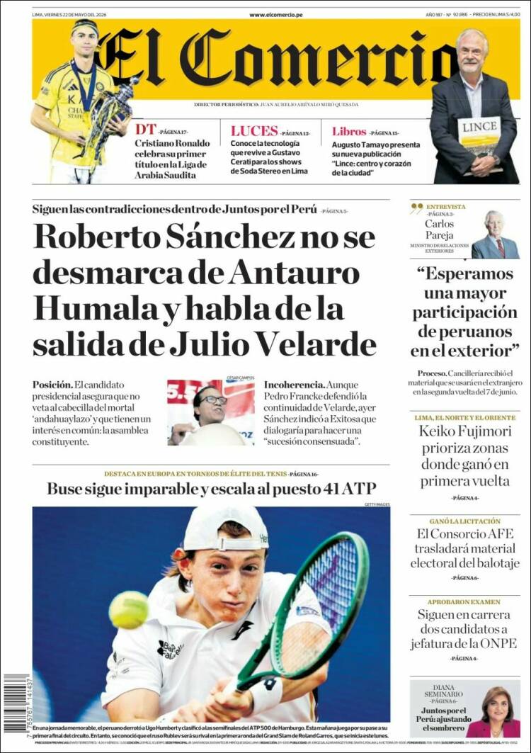 Portada de El Comercio (Per&uacute;)