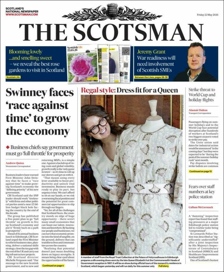 Portada de The Scotsman (Reino Unido)
