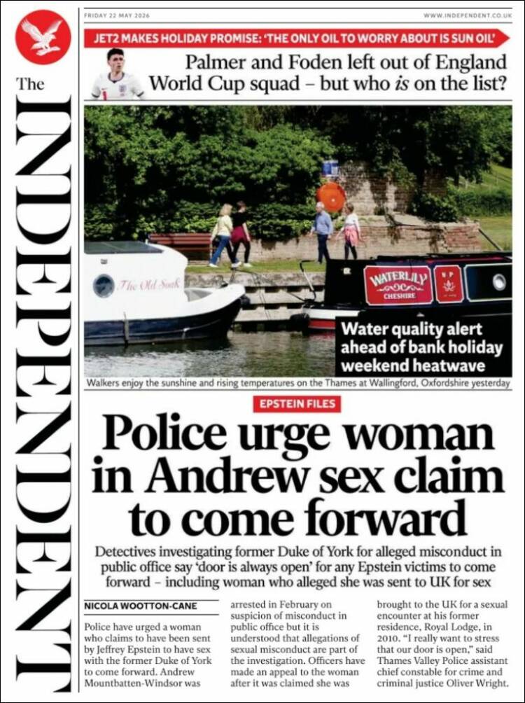 Portada de The Independent (Reino Unido)