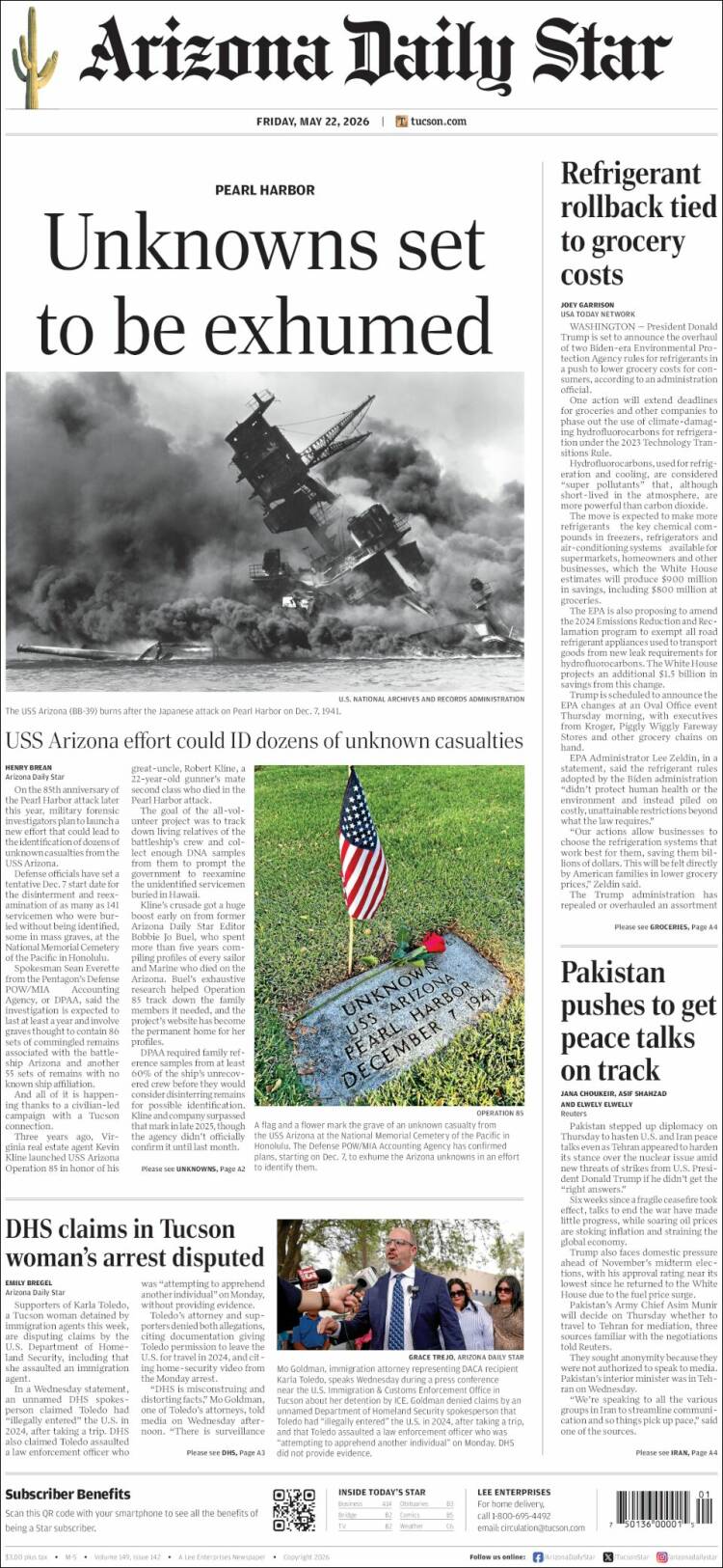 Portada de Arizona Daily Star (USA)