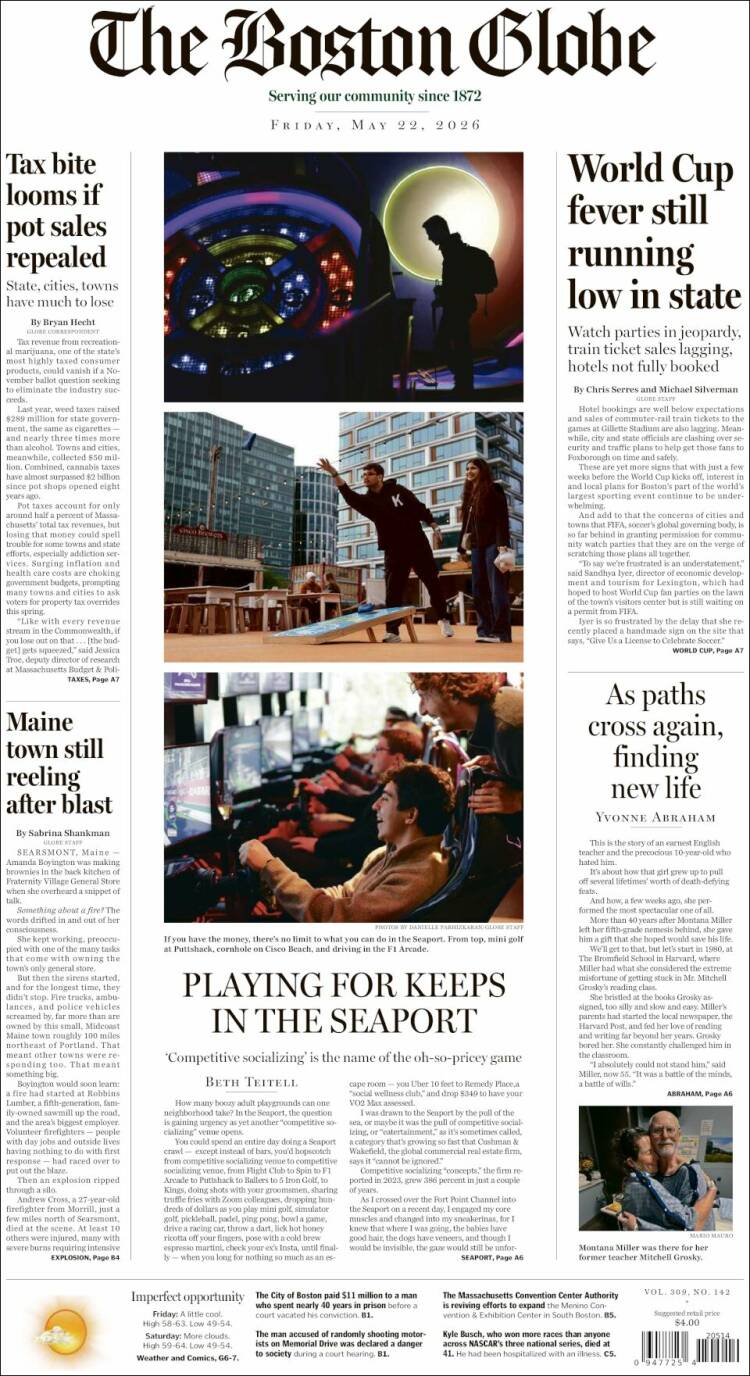 Portada de Boston Globe (USA)