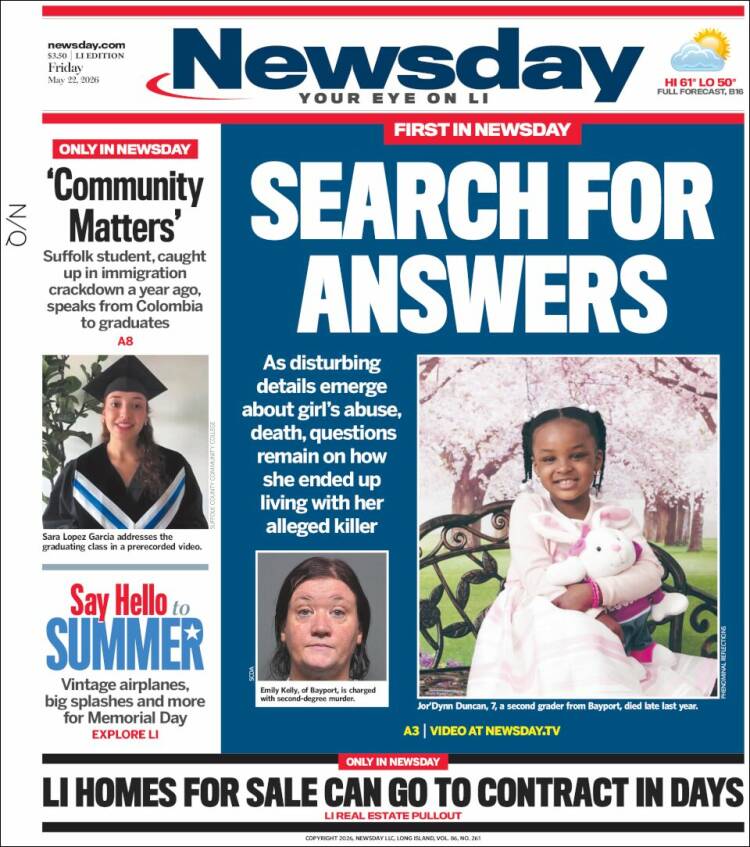 Portada de Newsday (USA)