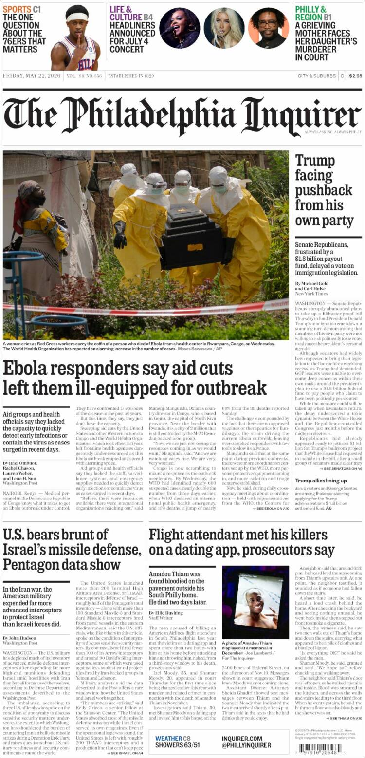 Portada de Philadelphia Inquirer (USA)