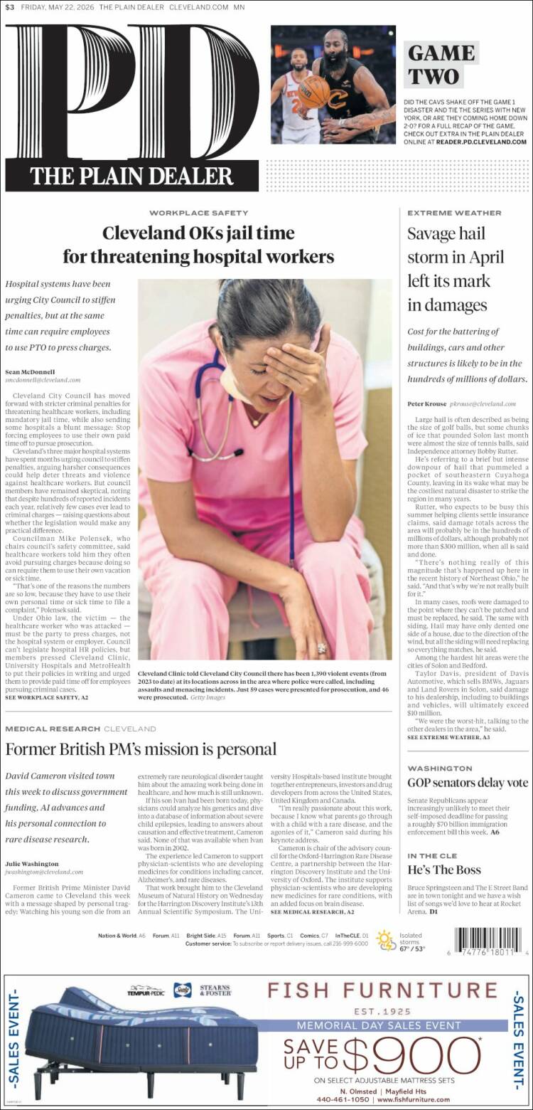 Portada de The Plain Dealer (USA)