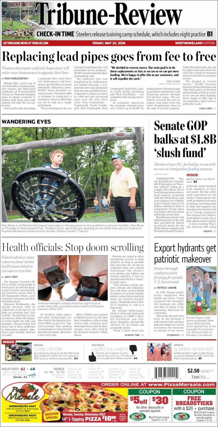 Portada de Tribune-Review (USA)