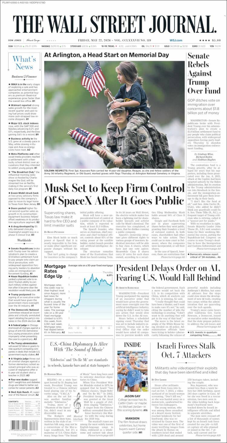 Portada de Wall Street Journal (USA)