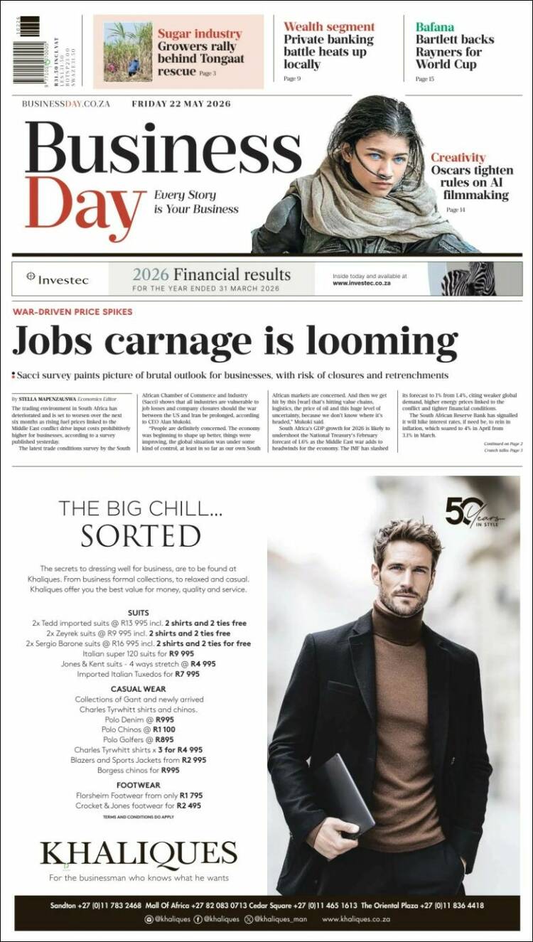 Portada de Business Day (Sud&aacute;frica)