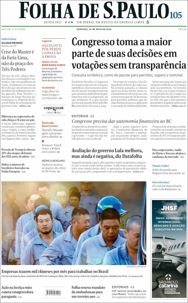 Portada de Folha de São Paulo (Brasil)