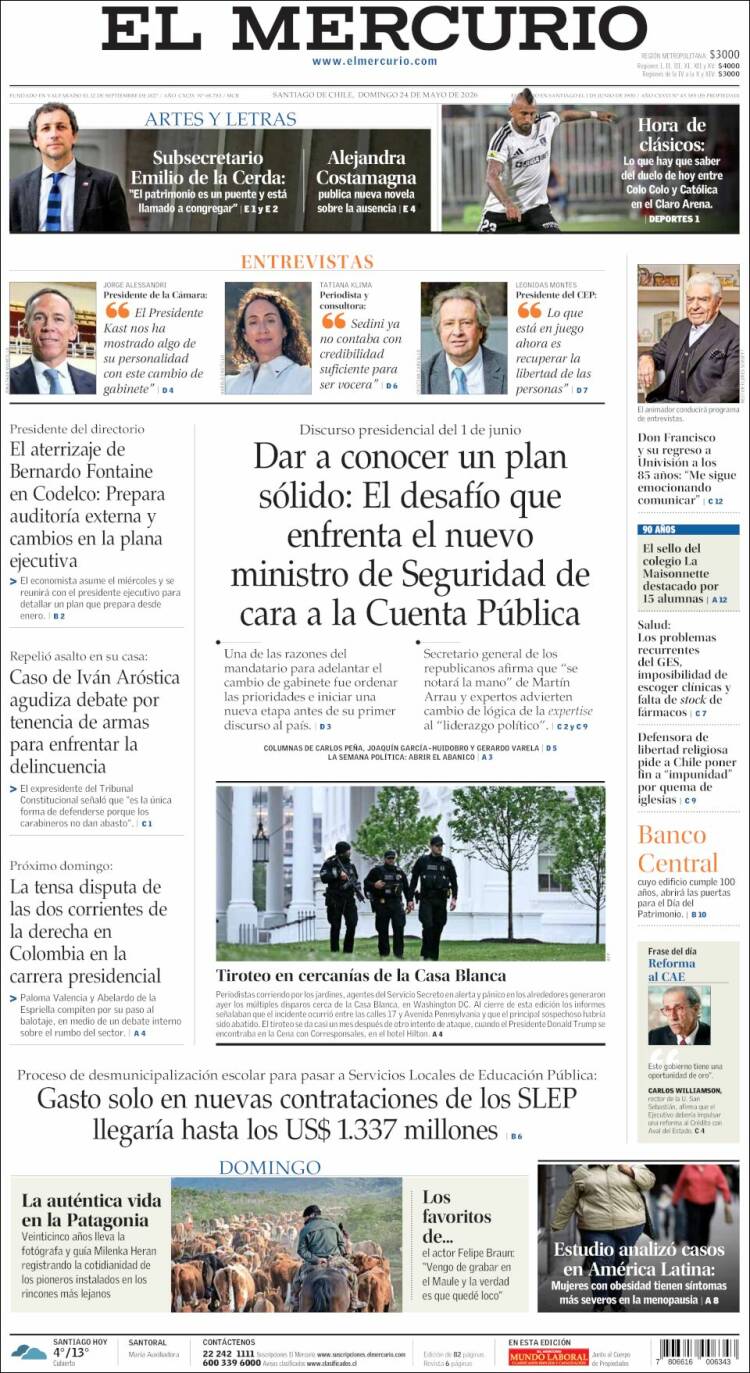 Portada de El Mercurio (Chile)