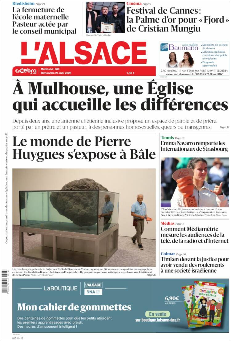 Portada de Journal L'Alsace (Francia)