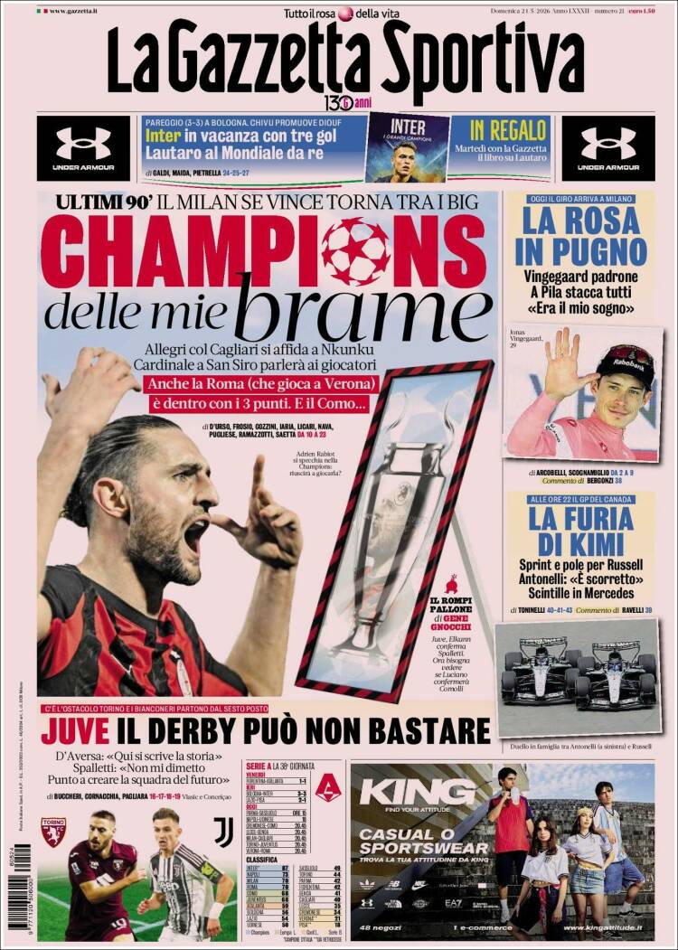 Portada de La Gazzetta dello Sport (Italia)