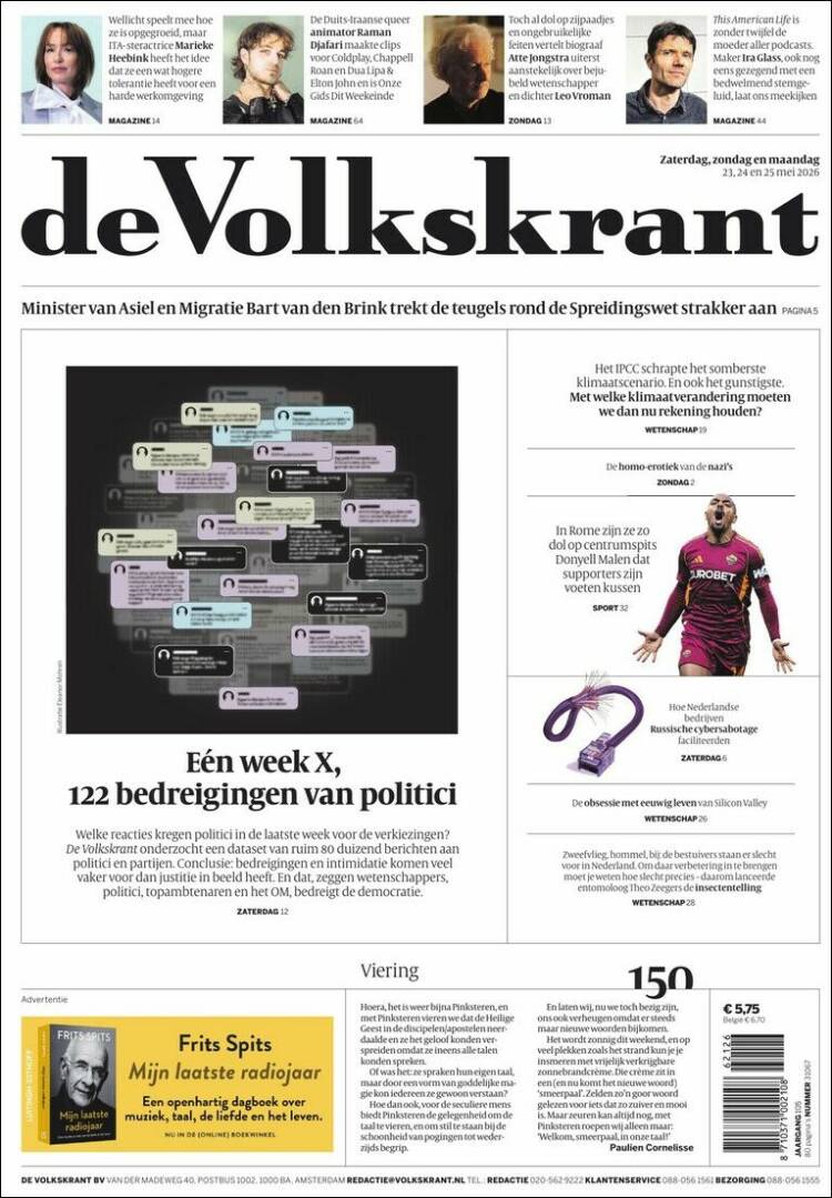 Portada de De Volkskrant (Pa&iacute;ses Bajos)