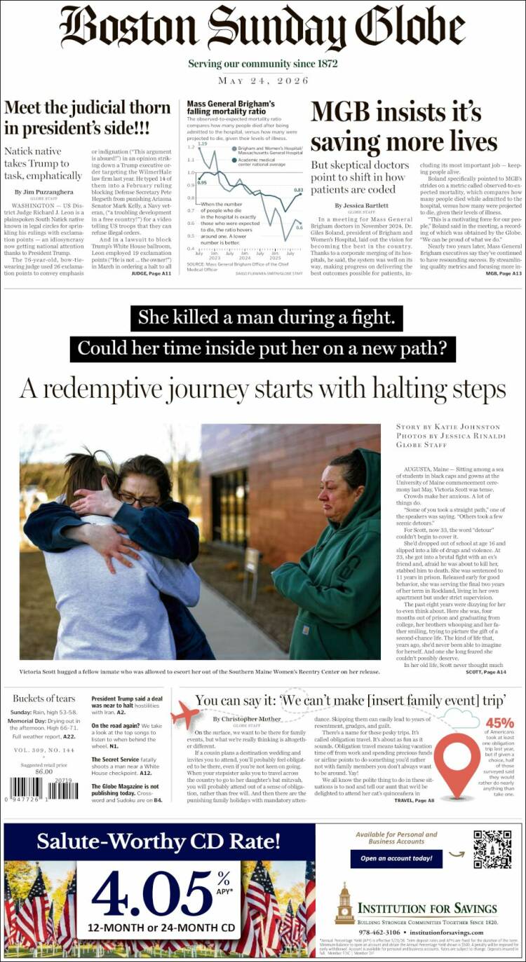 Portada de Boston Globe (USA)