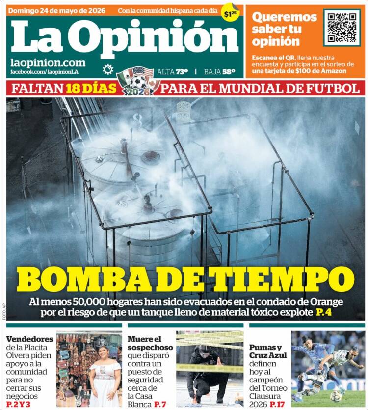 Portada de La Opinión (USA)