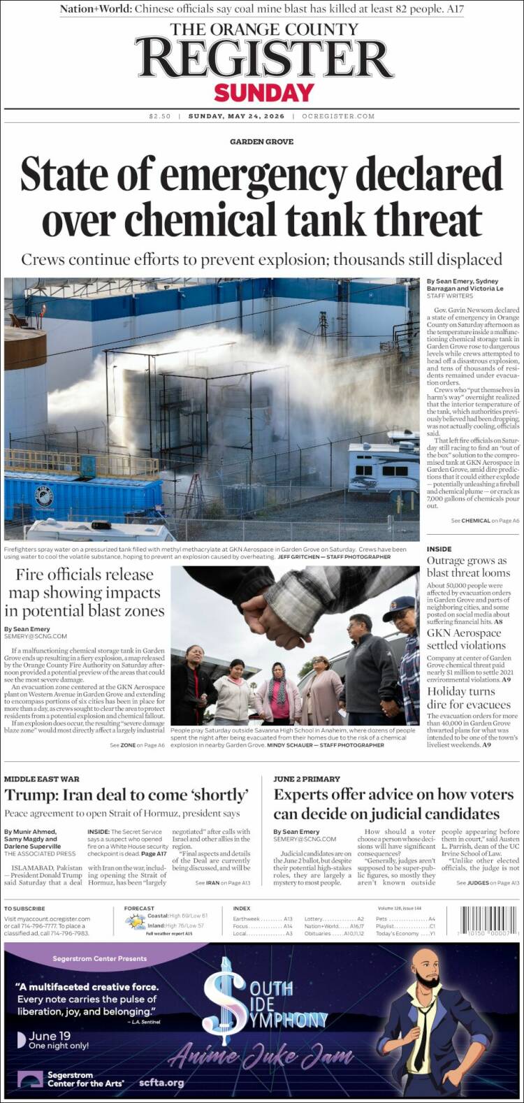 Portada de The Orange County Register (USA)