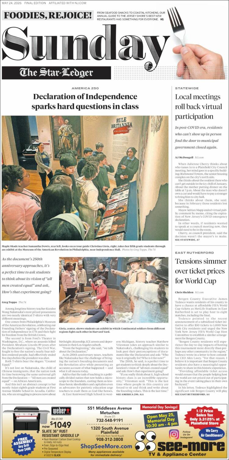 Portada de Star-Ledger (USA)