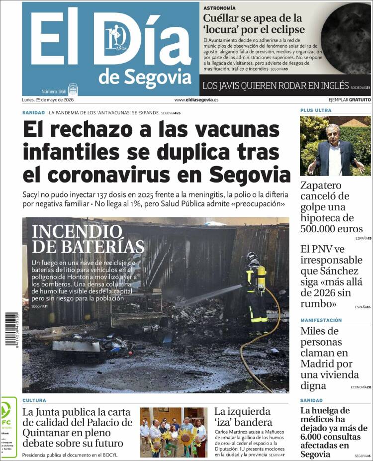Portada de El Día de Segovia (Espa&ntilde;a)