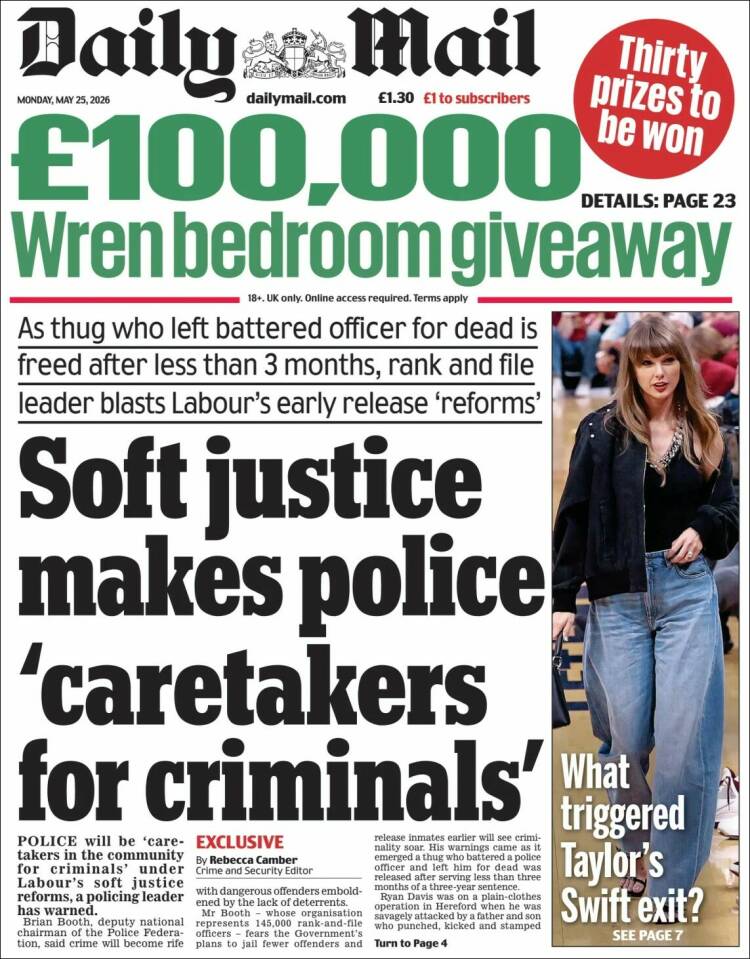 Portada de Daily Mail (Reino Unido)