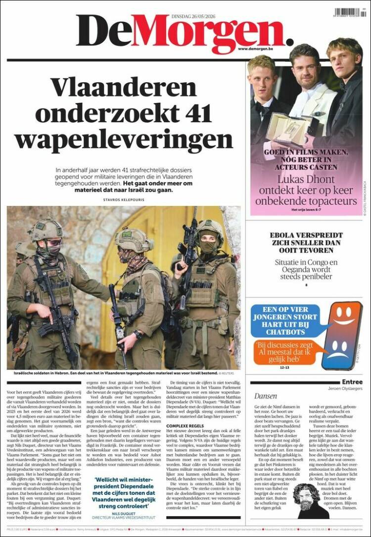 Portada de De Morgen (B&eacute;lgica)