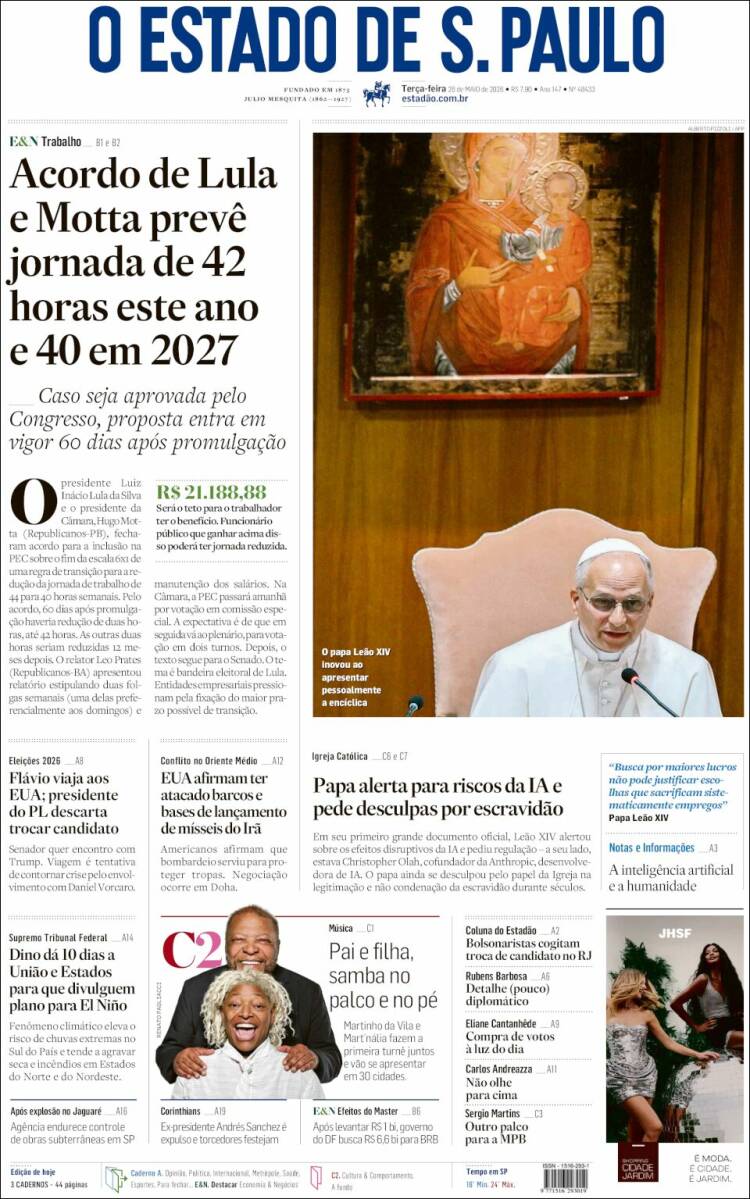 Portada de O Estado de São Paulo (Brasil)