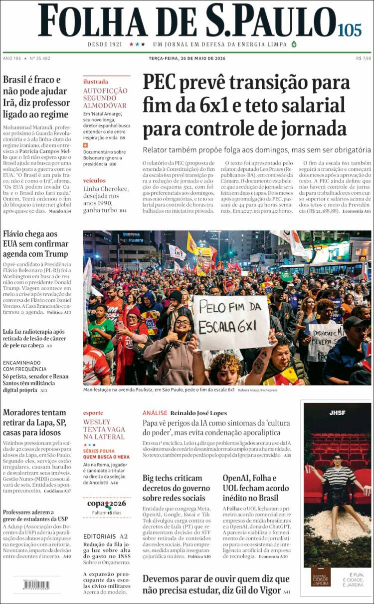 Portada de Folha de São Paulo (Brasil)