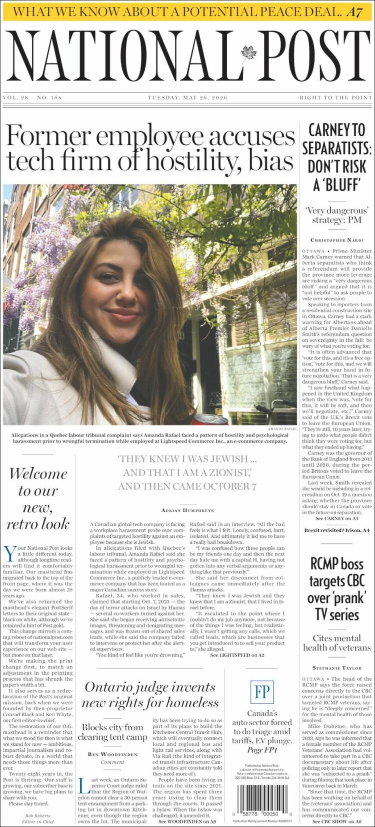 Portada de The National Post (Canad&aacute;)