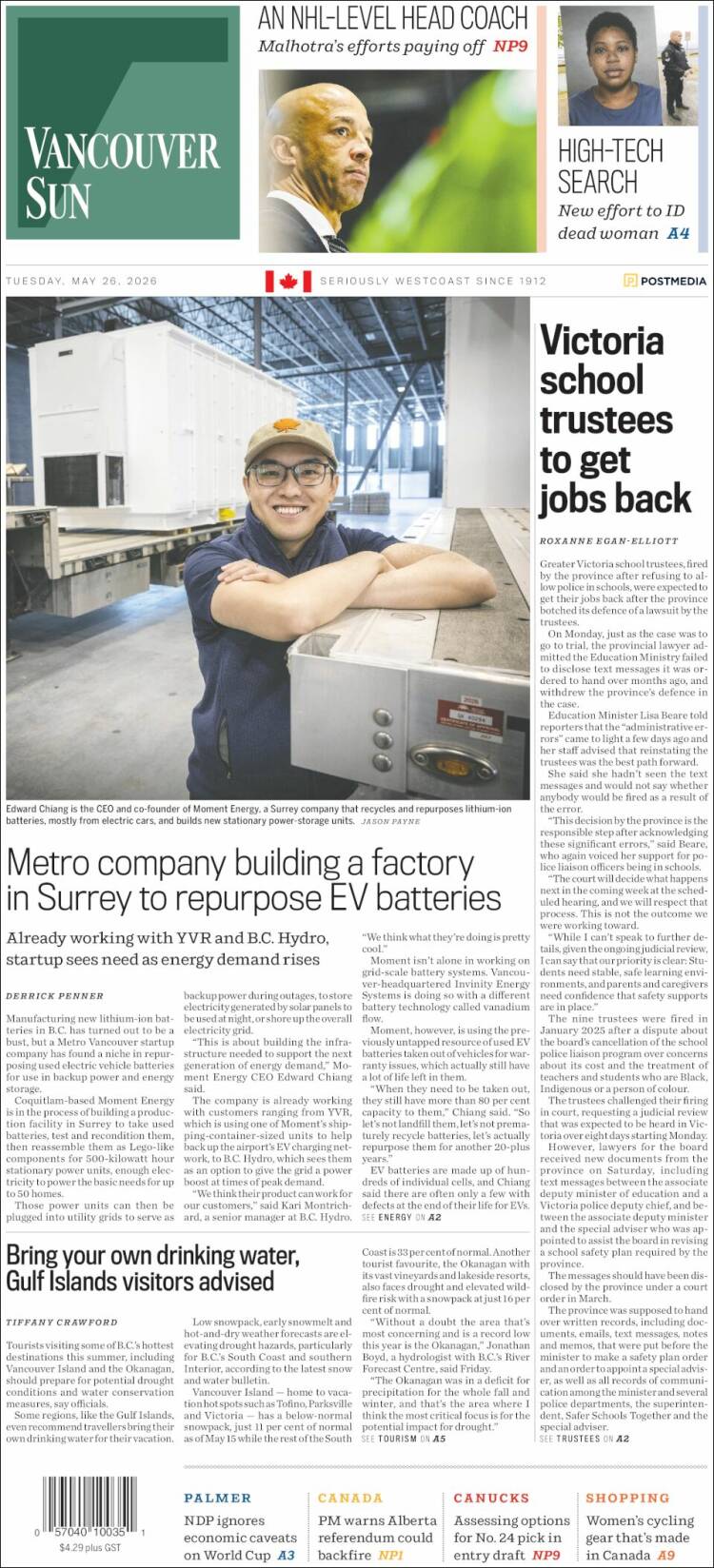 Portada de The Vancouver Sun (Canad&aacute;)