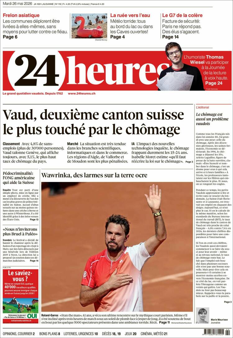 Portada de 24 Heures (Suiza)