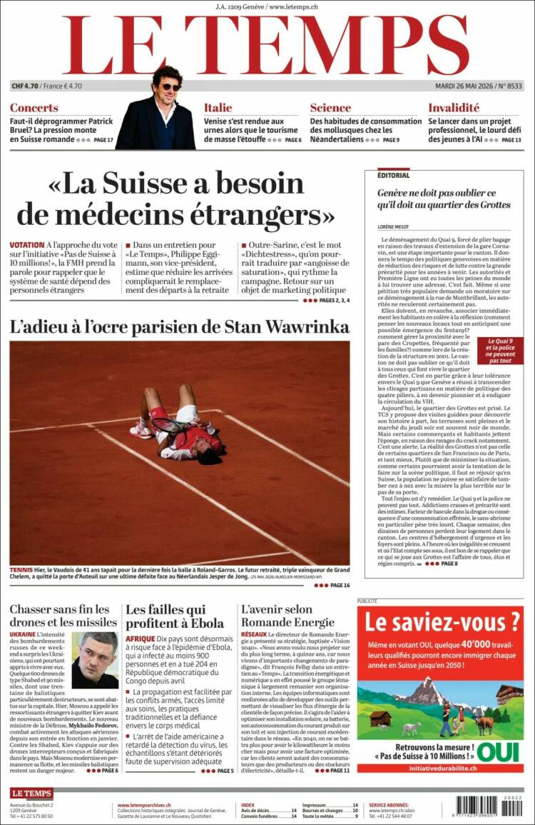 Portada de Le Matin (Suiza)