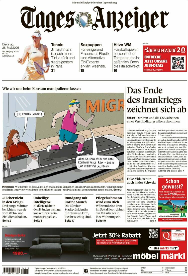 Portada de Tages-Anzeiger (Suiza)