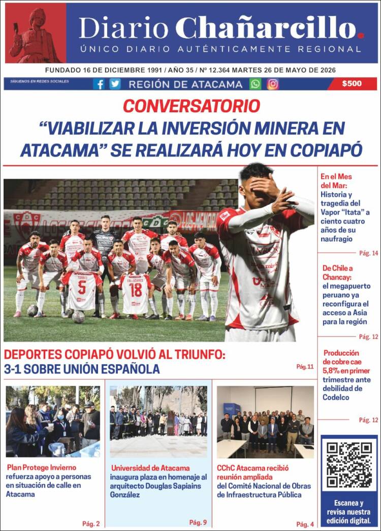 Portada de Diario Chañarcillo (Chile)