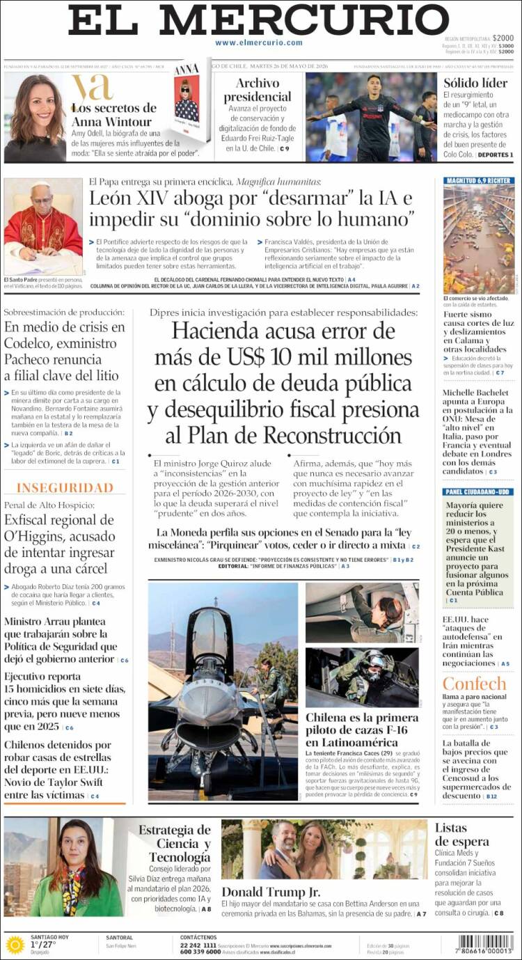 Portada de El Mercurio (Chile)
