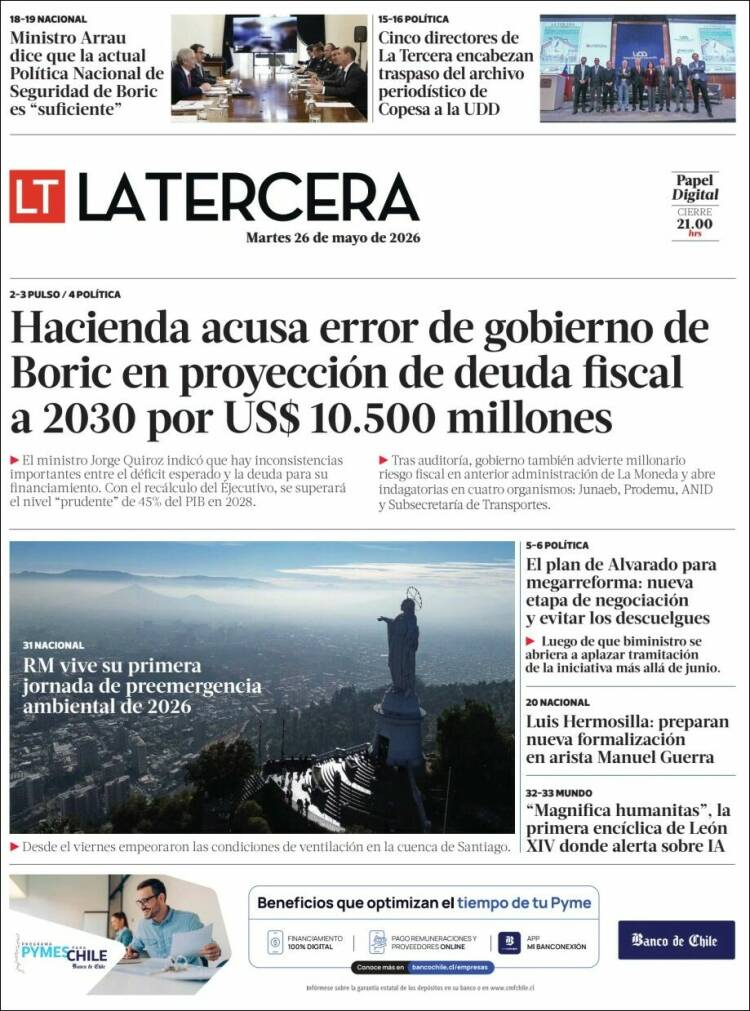 Portada de La Tercera (Chile)