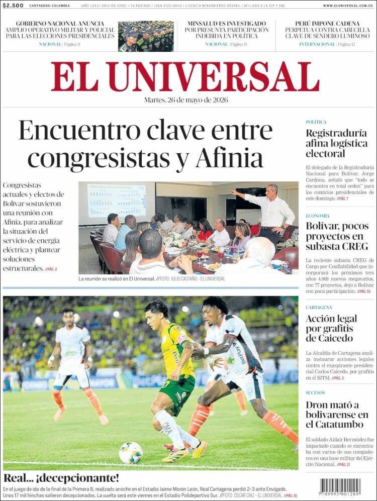 Portada de El Universal (Colombia)