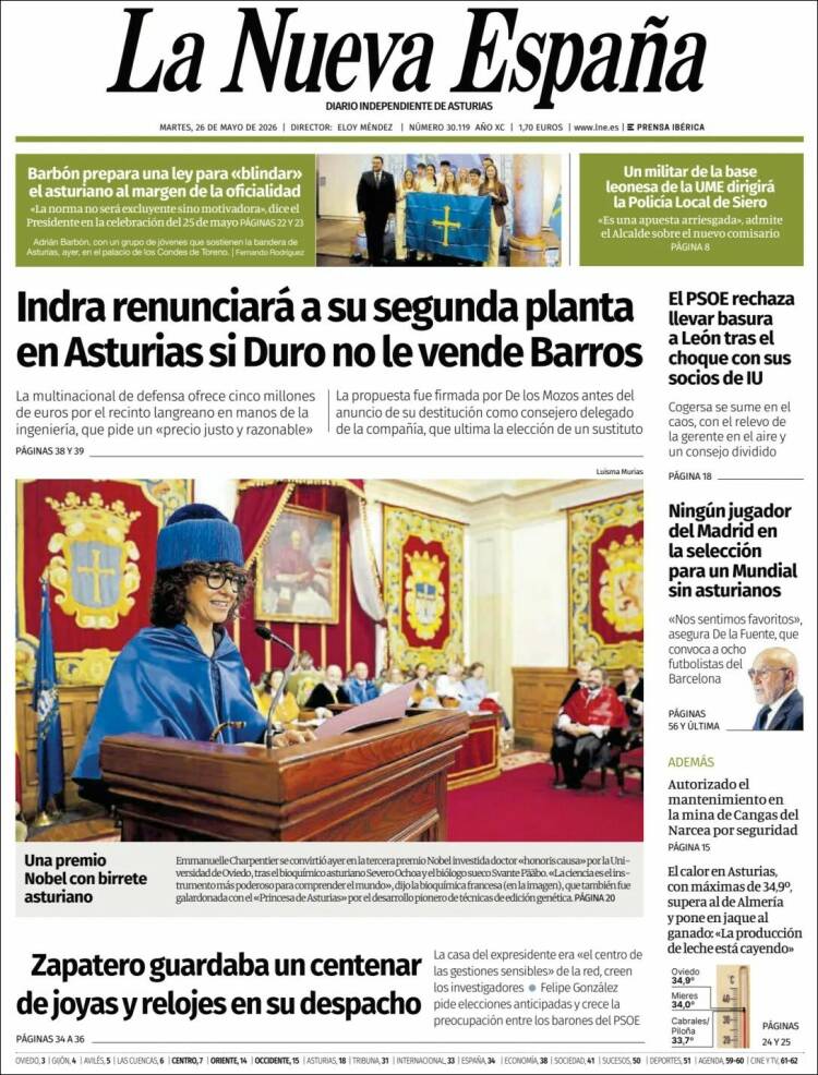Portada de La Nueva España (Espa&ntilde;a)