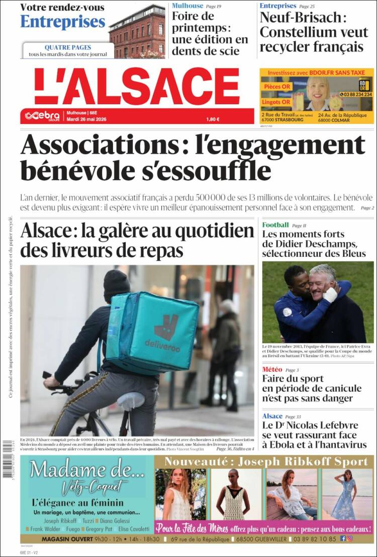 Portada de Journal L'Alsace (Francia)