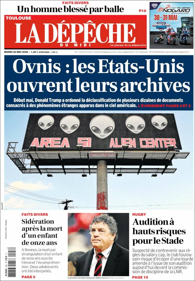 Portada de La Dépêche du Midi (Francia)