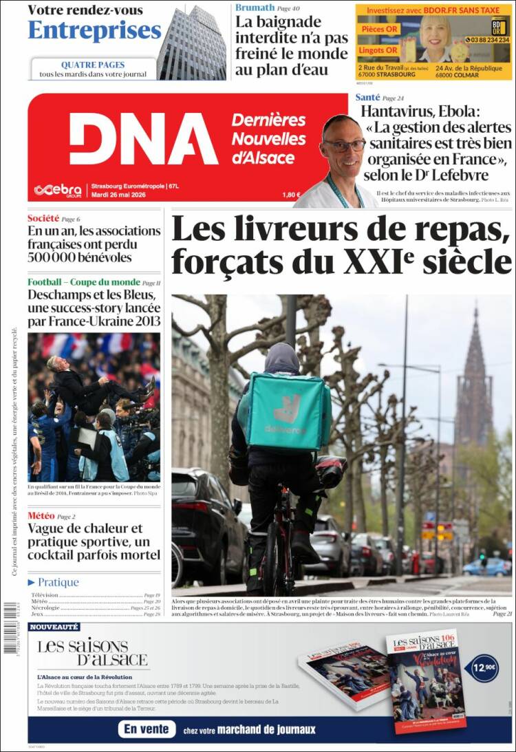 Portada de Les Dernières Nouvelles d'Alsace (Francia)