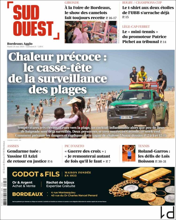 Portada de Sud Ouest (Francia)