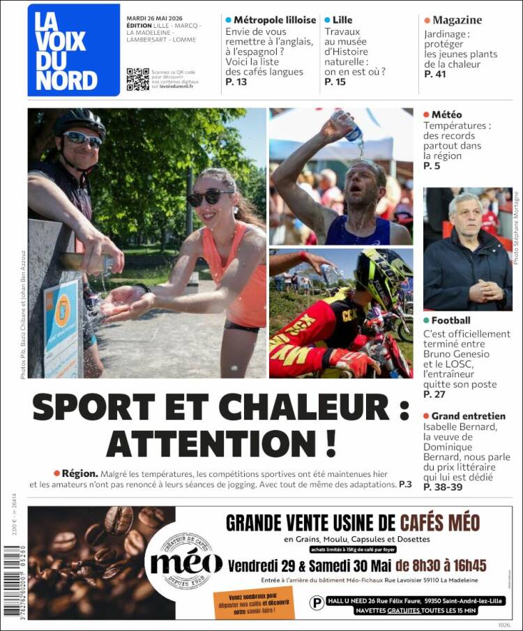 Portada de La Voix du Nord (Francia)