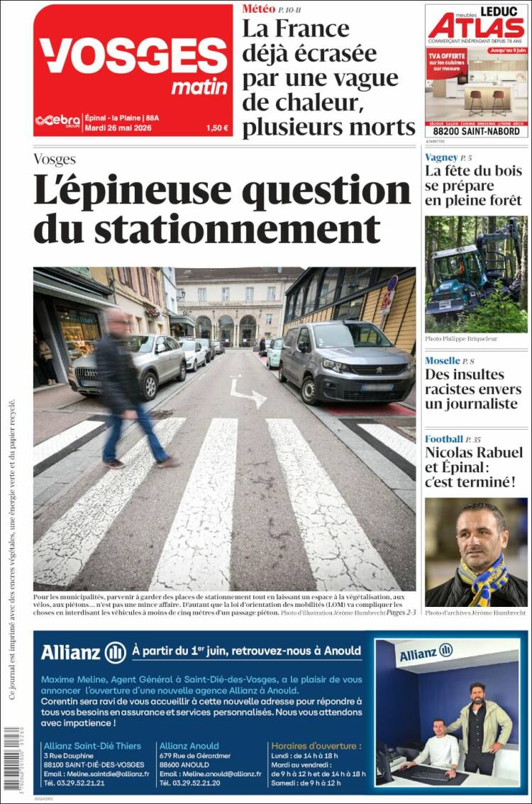 Portada de Vosges Matin (Francia)