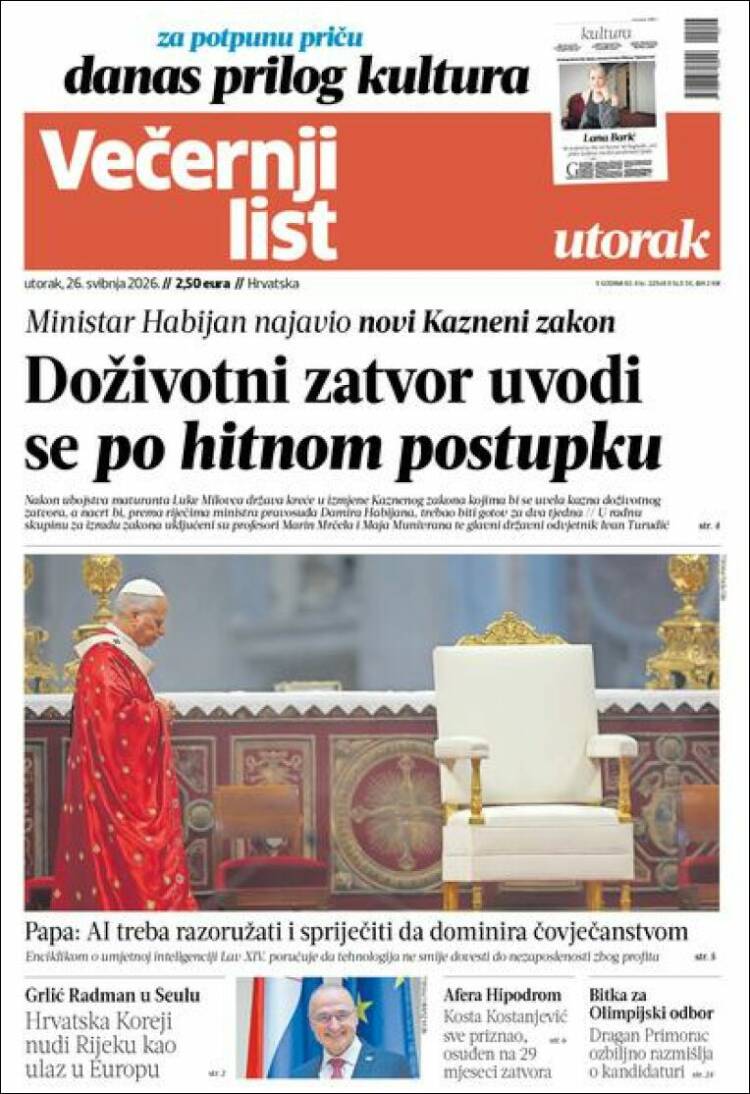 Portada de Večernji (Croacia)