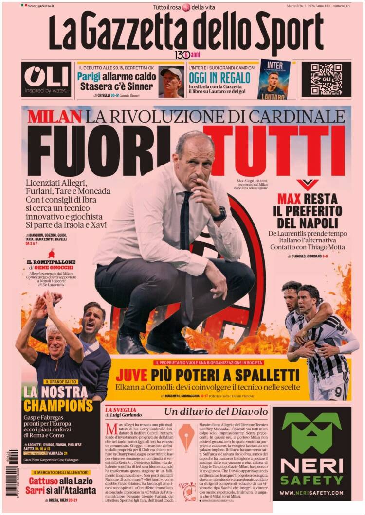 Portada de La Gazzetta dello Sport (Italia)