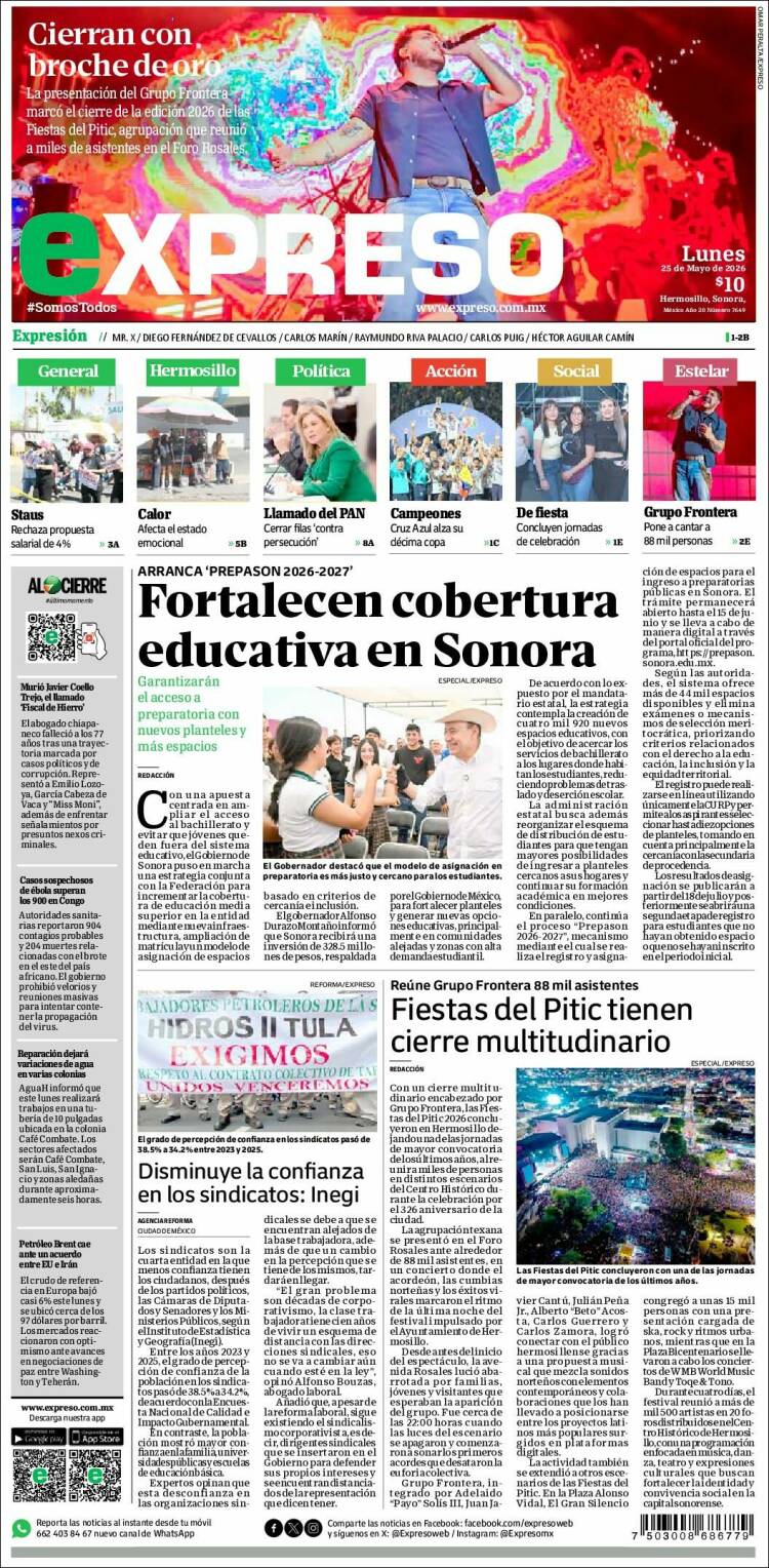 Portada de Expreso (M&eacute;xico)