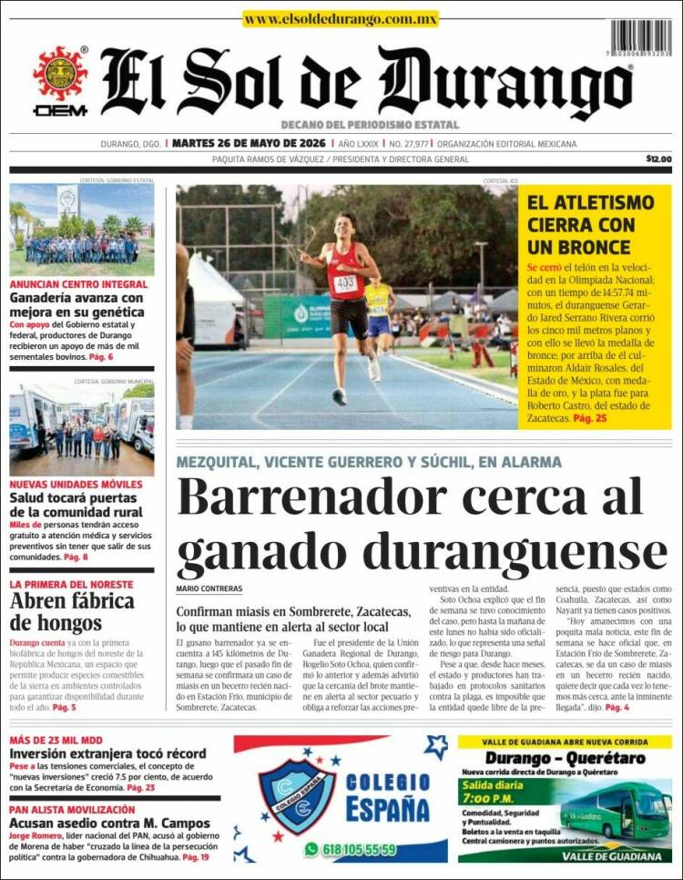 Portada de El Sol de Durango (M&eacute;xico)