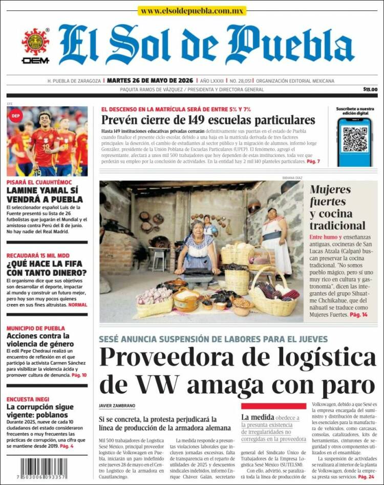 Portada de El Sol de Puebla (M&eacute;xico)