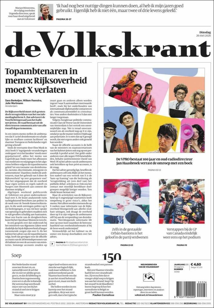 Portada de De Volkskrant (Pa&iacute;ses Bajos)