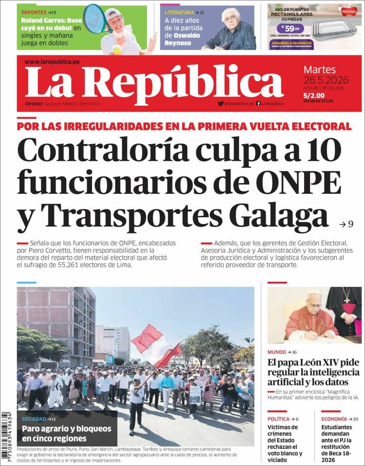 Portada de La Republica (Per&uacute;)